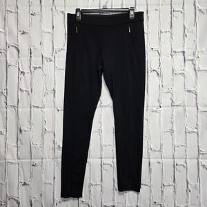 Black Linen Blend Pants Tapered‎ Leg Mid-Rise Waist Casual Women Sz 10 Black